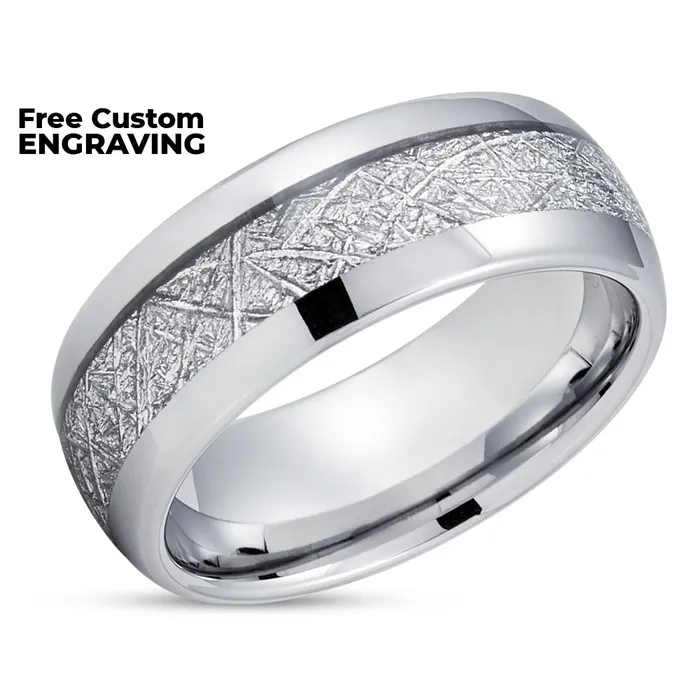 Silver Tungsten Ring Meteorite Wedding Band Meteorite Ring Silver Tungsten Clean Casting Jewelry Rings