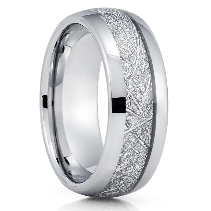 Silver Tungsten Ring Meteorite Wedding Band Meteorite Ring Silver Tungsten Clean Casting Jewelry Rings