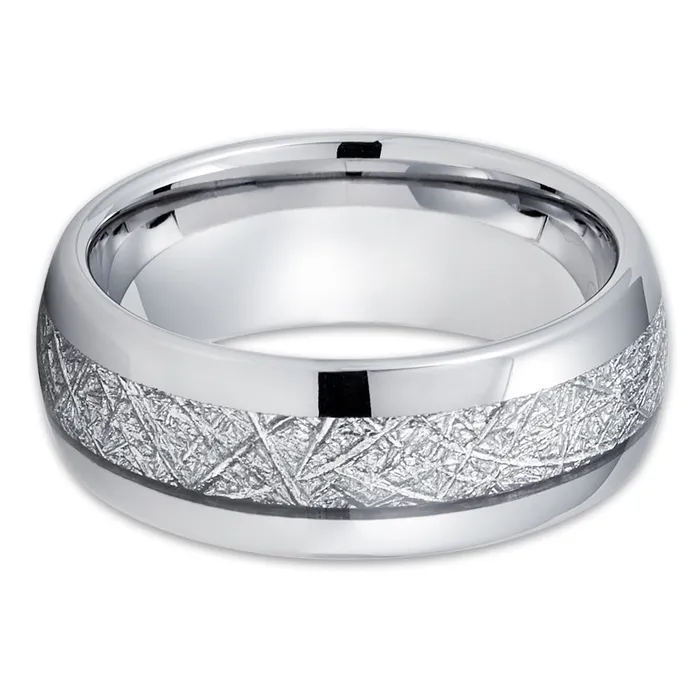 Silver Tungsten Ring Meteorite Wedding Band Meteorite Ring Silver Tungsten Clean Casting Jewelry Rings