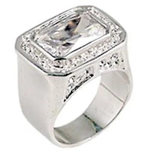 0G727 Rhodium Brass Ring with AAA Grade CZ in Clear Alamode Rings