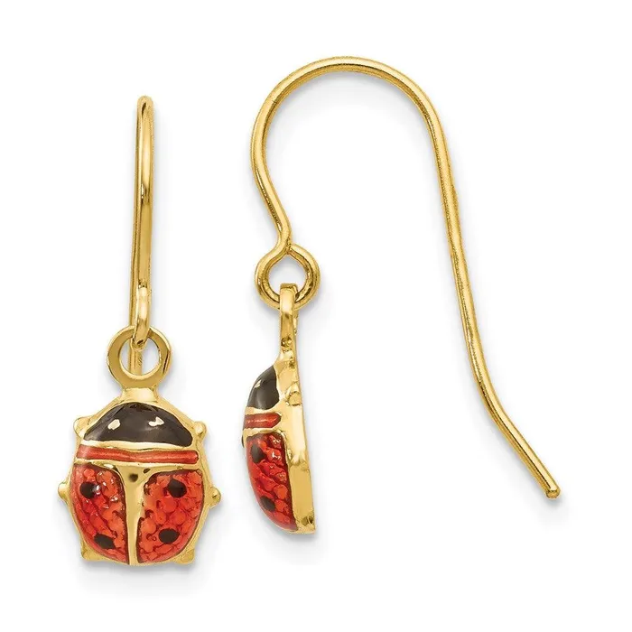 14k Enameled Ladybug Dangle Earrings Jewelry Earrings