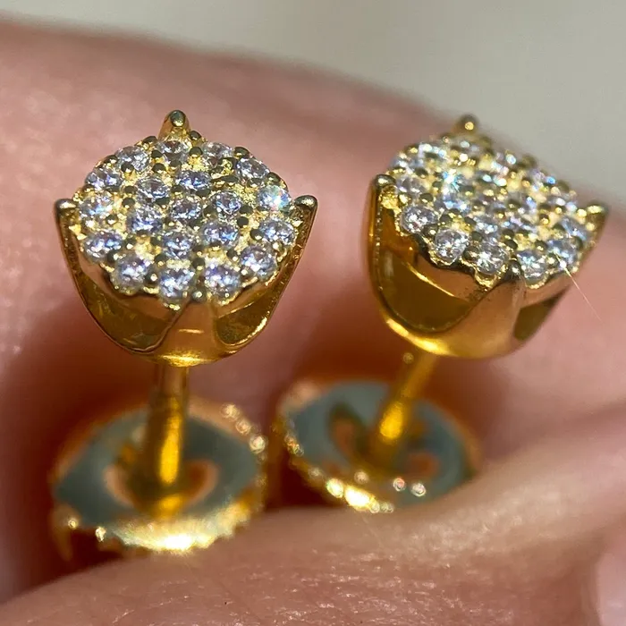 14k Gold Plated 925 Sterling Silver Iced Bling CZ Round Micro Pave Earrings 6MM AMERICAN TIME Earrings 14k Gold Plated 925 Sterling Silver Iced Bling CZ Round Micro Pave Earrings 6MM AMERICAN TIME Earrings