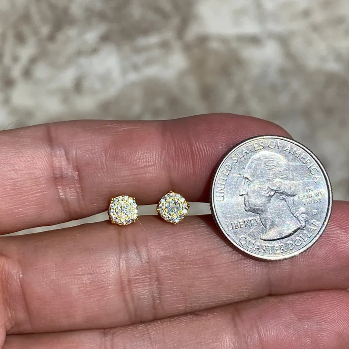 14k Gold Plated 925 Sterling Silver Iced Bling CZ Round Micro Pave Earrings 6MM AMERICAN TIME Earrings 14k Gold Plated 925 Sterling Silver Iced Bling CZ Round Micro Pave Earrings 6MM AMERICAN TIME Earrings