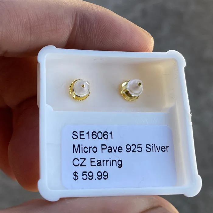 14k Gold Plated 925 Sterling Silver Iced Bling CZ Round Micro Pave Earrings 6MM AMERICAN TIME Earrings 14k Gold Plated 925 Sterling Silver Iced Bling CZ Round Micro Pave Earrings 6MM AMERICAN TIME Earrings