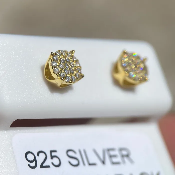 14k Gold Plated 925 Sterling Silver Iced Bling CZ Round Micro Pave Earrings 6MM AMERICAN TIME Earrings 14k Gold Plated 925 Sterling Silver Iced Bling CZ Round Micro Pave Earrings 6MM AMERICAN TIME Earrings