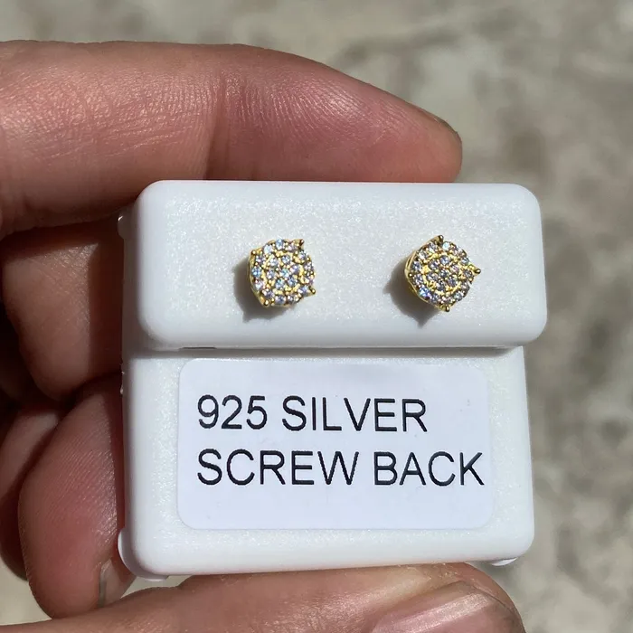 14k Gold Plated 925 Sterling Silver Iced Bling CZ Round Micro Pave Earrings 6MM AMERICAN TIME Earrings 14k Gold Plated 925 Sterling Silver Iced Bling CZ Round Micro Pave Earrings 6MM AMERICAN TIME Earrings