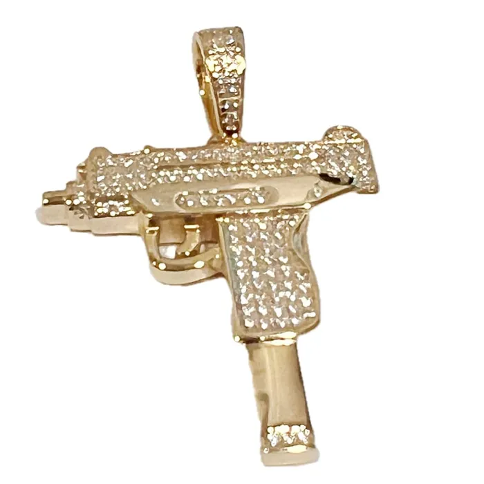 14k Gold Plated 925 Sterling Silver Uzi Gun Pendant Iced Bling Out CZ Bling Cartel Necklaces 14k Gold Plated 925 Sterling Silver Uzi Gun Pendant Iced Bling Out CZ Bling Cartel Necklaces