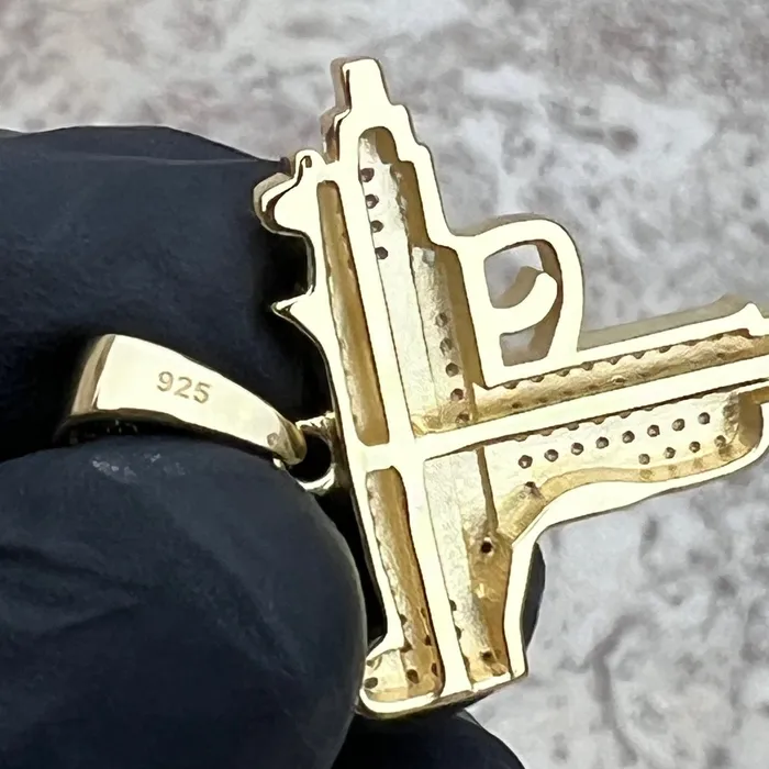 14k Gold Plated 925 Sterling Silver Uzi Gun Pendant Iced Bling Out CZ Bling Cartel Necklaces 14k Gold Plated 925 Sterling Silver Uzi Gun Pendant Iced Bling Out CZ Bling Cartel Necklaces