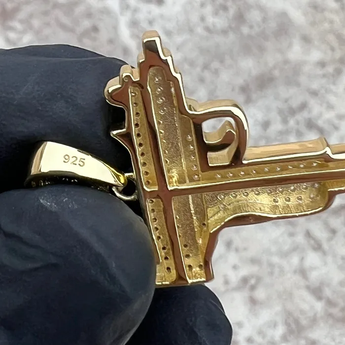 14k Gold Plated 925 Sterling Silver Uzi Gun Pendant Iced Bling Out CZ Bling Cartel Necklaces 14k Gold Plated 925 Sterling Silver Uzi Gun Pendant Iced Bling Out CZ Bling Cartel Necklaces