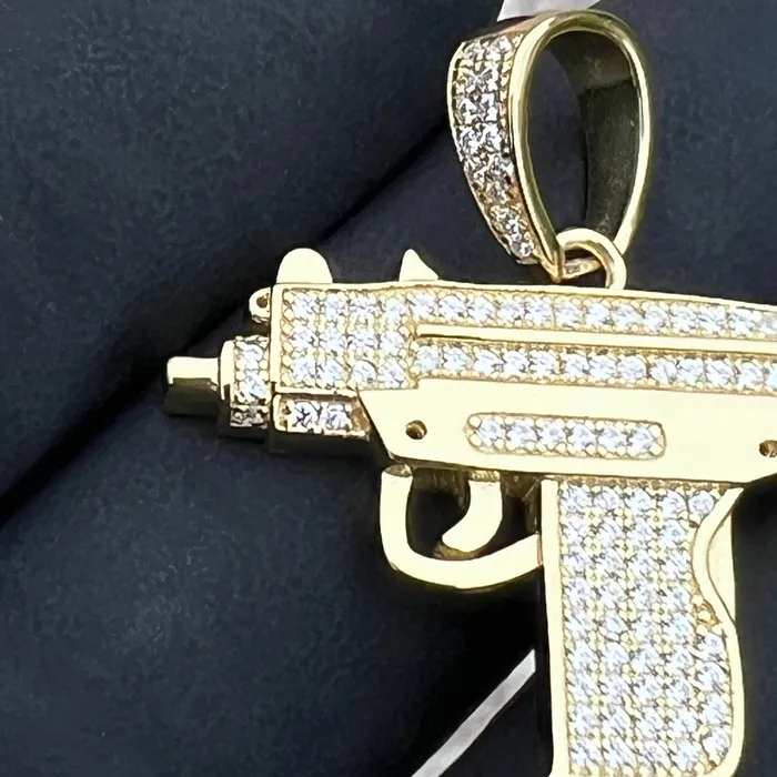 14k Gold Plated 925 Sterling Silver Uzi Gun Pendant Iced Bling Out CZ Bling Cartel Necklaces 14k Gold Plated 925 Sterling Silver Uzi Gun Pendant Iced Bling Out CZ Bling Cartel Necklaces