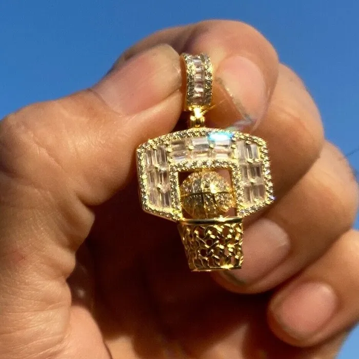 14K Gold Plated on 925 Sterling Silver Basketball Hoop Iced Pendant Flooded Out CZ Bling Cartel Earrings 14K Gold Plated on 925 Sterling Silver Basketball Hoop Iced Pendant Flooded Out CZ Bling Cartel Earrings