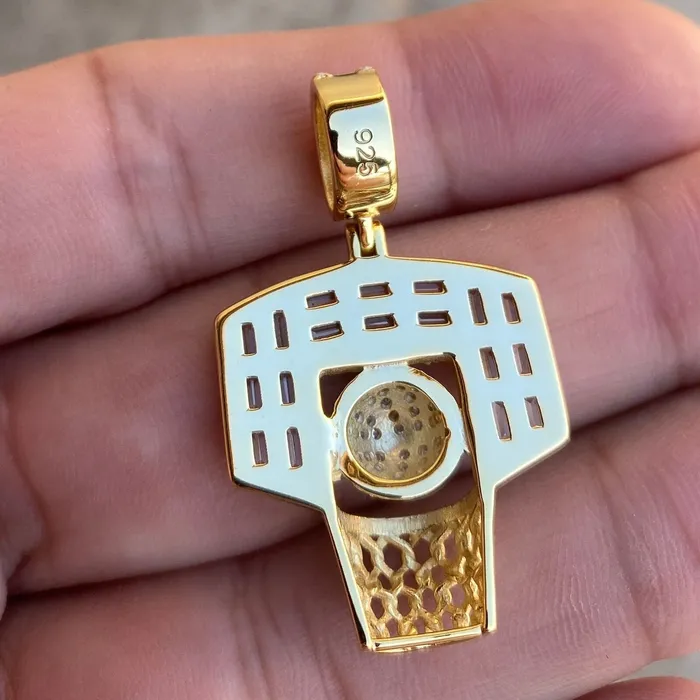 14K Gold Plated on 925 Sterling Silver Basketball Hoop Iced Pendant Flooded Out CZ Bling Cartel Earrings 14K Gold Plated on 925 Sterling Silver Basketball Hoop Iced Pendant Flooded Out CZ Bling Cartel Earrings