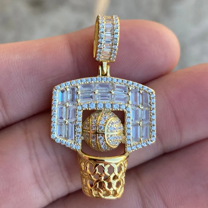 14K Gold Plated on 925 Sterling Silver Basketball Hoop Iced Pendant Flooded Out CZ Bling Cartel Earrings 14K Gold Plated on 925 Sterling Silver Basketball Hoop Iced Pendant Flooded Out CZ Bling Cartel Earrings