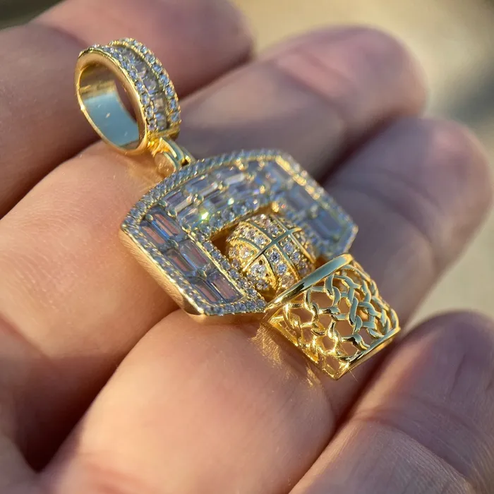 14K Gold Plated on 925 Sterling Silver Basketball Hoop Iced Pendant Flooded Out CZ Bling Cartel Earrings 14K Gold Plated on 925 Sterling Silver Basketball Hoop Iced Pendant Flooded Out CZ Bling Cartel Earrings