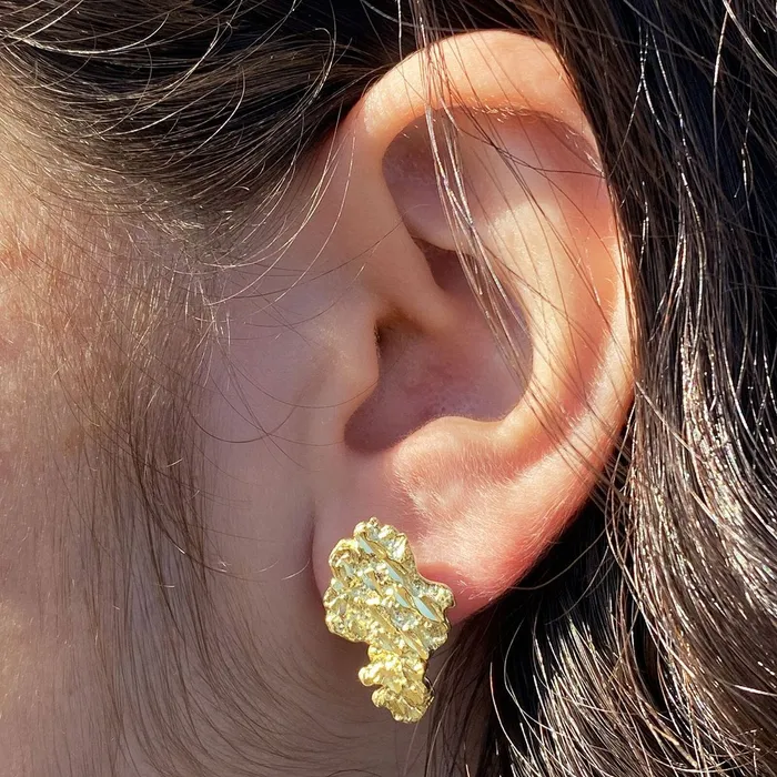 14K Gold Plated over 925 Sterling Silver Nugget Earrings 25MM American Time Earrings