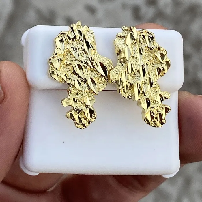 14K Gold Plated over 925 Sterling Silver Nugget Earrings 25MM American Time Earrings