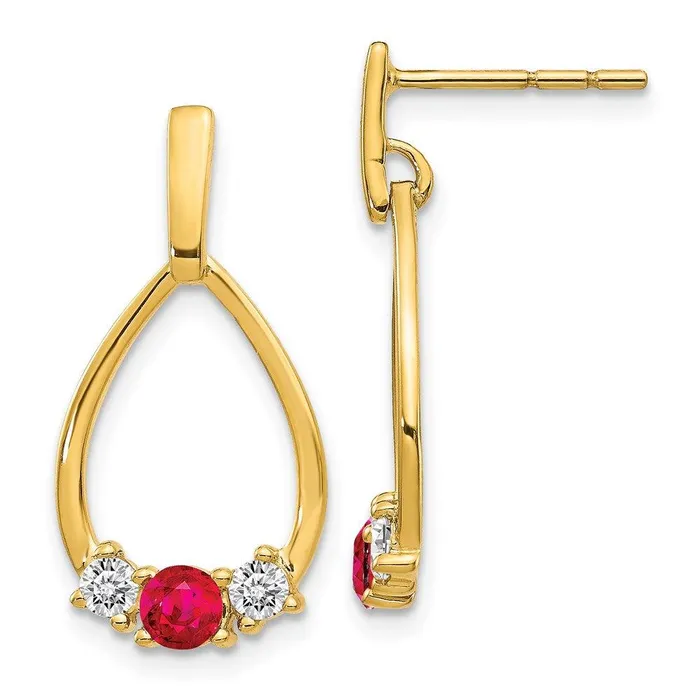 14K Gold w AF Ruby White Sapphire Post Dangle Earrings Jewelry Earrings