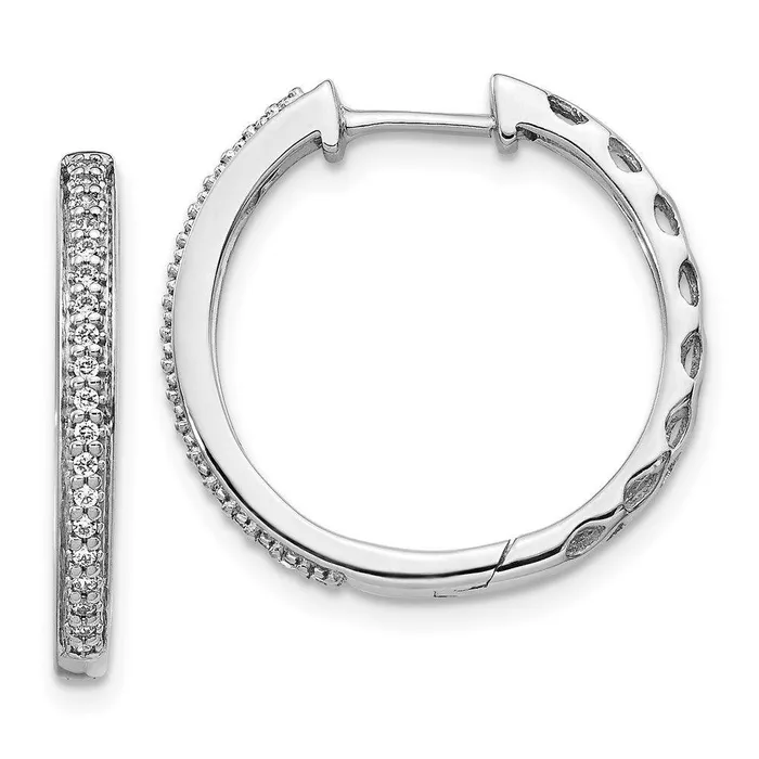 14K White Gold Diamond 2mm Hinged Hoop Earrings Jewelry Earrings