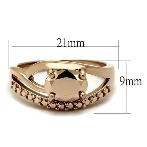 3W1198 IP Rose GoldIon Plating Brass Ring with AAA Grade CZ in Metallic Light Gold Alamode Rings