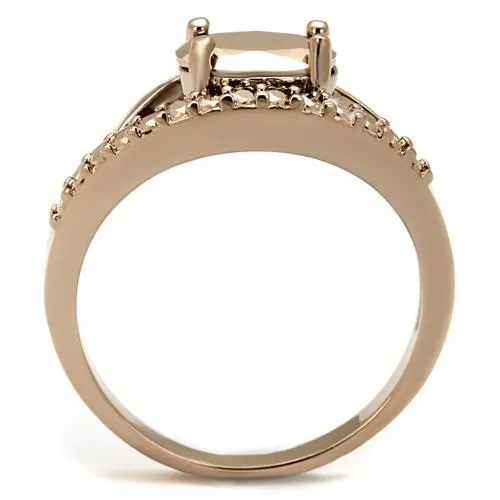 3W1198 IP Rose GoldIon Plating Brass Ring with AAA Grade CZ in Metallic Light Gold Alamode Rings