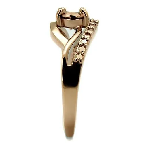 3W1198 IP Rose GoldIon Plating Brass Ring with AAA Grade CZ in Metallic Light Gold Alamode Rings