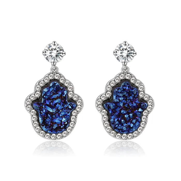3W1723E Imitation RhodiumEcoating Brass Earring with Druzy in Capri Blue Alamode Earrings 3W1723E Imitation RhodiumEcoating Brass Earring with Druzy in Capri Blue Alamode Earrings
