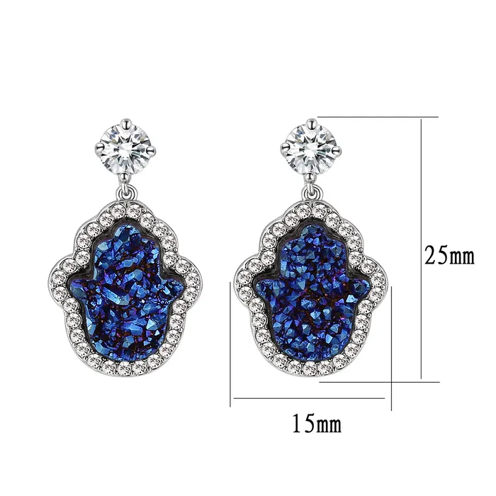 3W1723E Imitation RhodiumEcoating Brass Earring with Druzy in Capri Blue Alamode Earrings