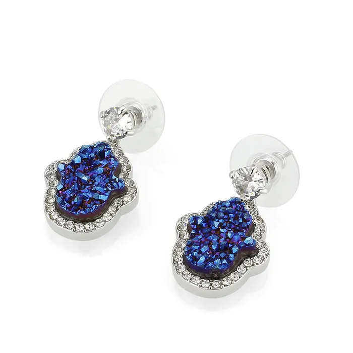 3W1723E Imitation RhodiumEcoating Brass Earring with Druzy in Capri Blue Alamode Earrings