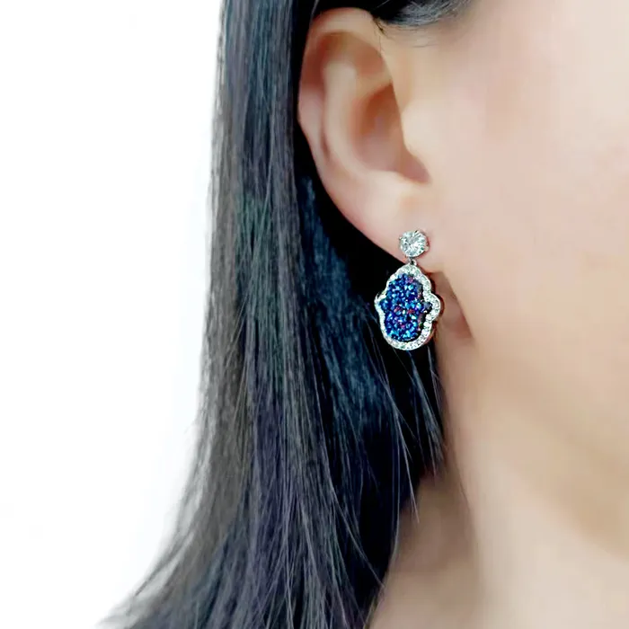 3W1723E Imitation RhodiumEcoating Brass Earring with Druzy in Capri Blue Alamode Earrings