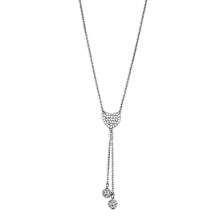 3W428 Rhodium Brass Necklace with AAA Grade CZ in Clear Alamode Necklaces
