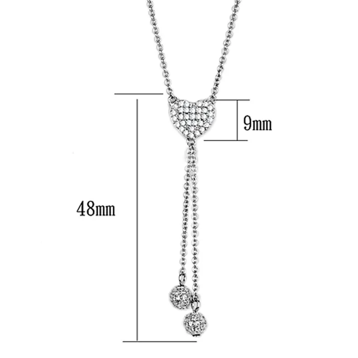 3W428 Rhodium Brass Necklace with AAA Grade CZ in Clear Alamode Necklaces