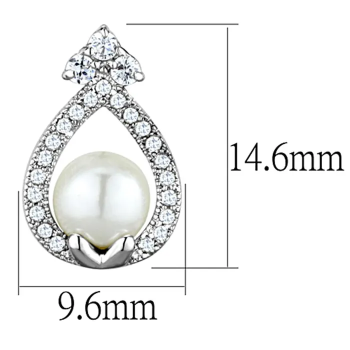 3W665 Rhodium Brass Earrings with Synthetic Pearl in White Alamode Earrings