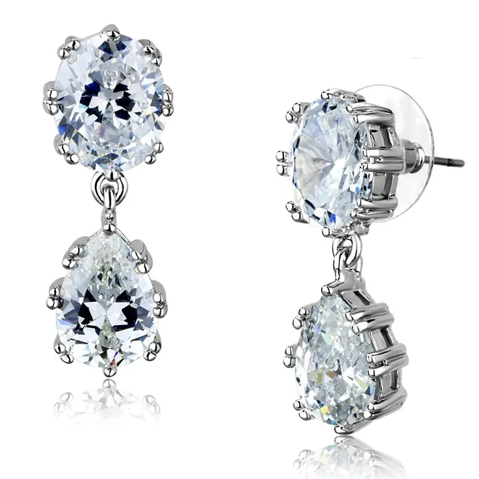 3W897 Rhodium Brass Earrings with AAA Grade CZ in Clear Alamode Earrings