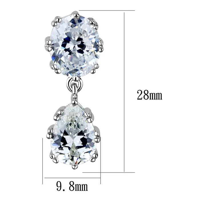 3W897 Rhodium Brass Earrings with AAA Grade CZ in Clear Alamode Earrings