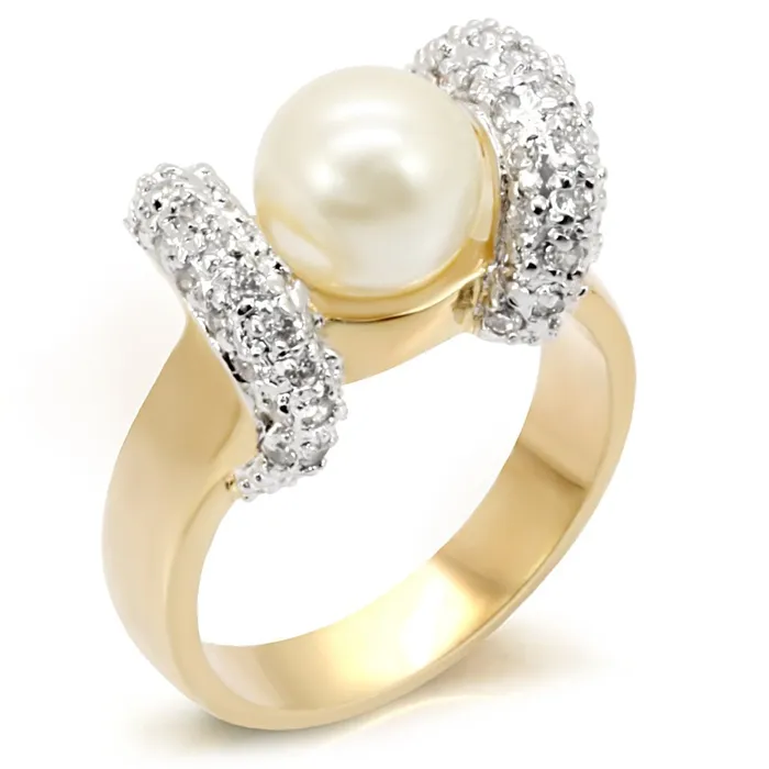 7X114 GoldRhodium Brass Ring with Synthetic Pearl in White Alamode Rings