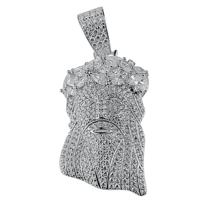 925 Sterling Silver Iced Flooded Out Baguette Crown Jesus Pendant SMALL Bling Cartel Admin Necklaces 925 Sterling Silver Iced Flooded Out Baguette Crown Jesus Pendant SMALL Bling Cartel Admin Necklaces