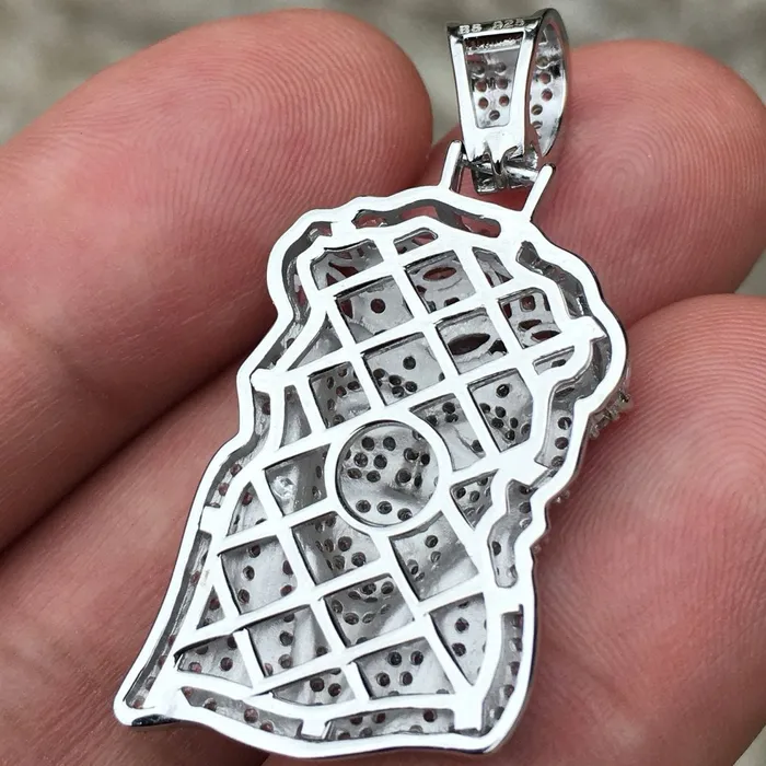 925 Sterling Silver Iced Flooded Out Baguette Crown Jesus Pendant SMALL Bling Cartel Admin Necklaces