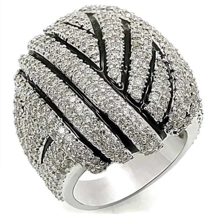 Alamode 1W016 Rhodium Brass Ring with AAA Grade CZ in Clear Rings