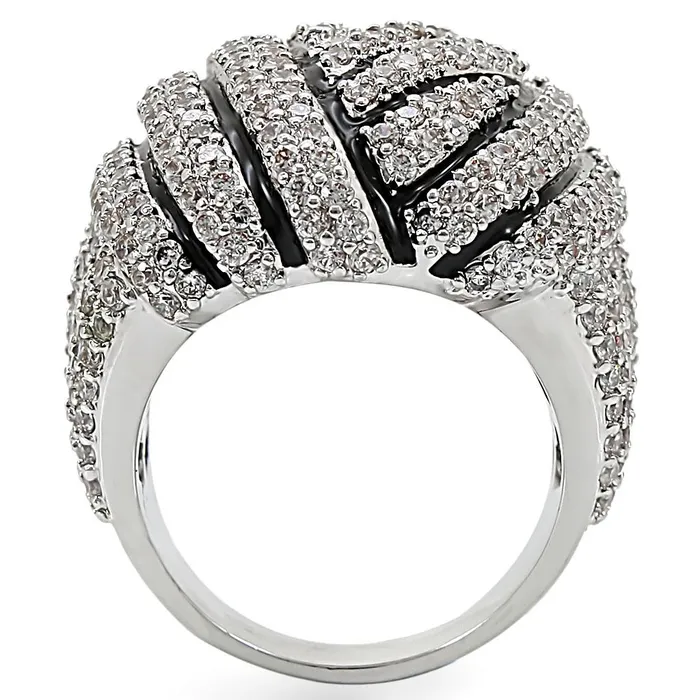 Alamode 1W016 Rhodium Brass Ring with AAA Grade CZ in Clear Rings