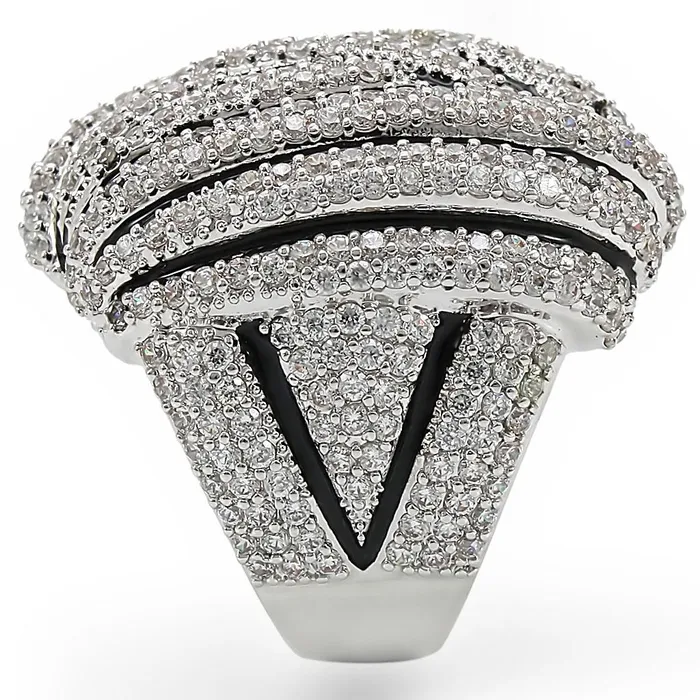Alamode 1W016 Rhodium Brass Ring with AAA Grade CZ in Clear Rings