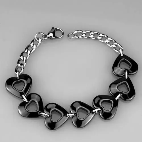 Alamode 3W1007 High polished no plating Stainless Steel Bracelet with Ceramic in Jet Bracelets