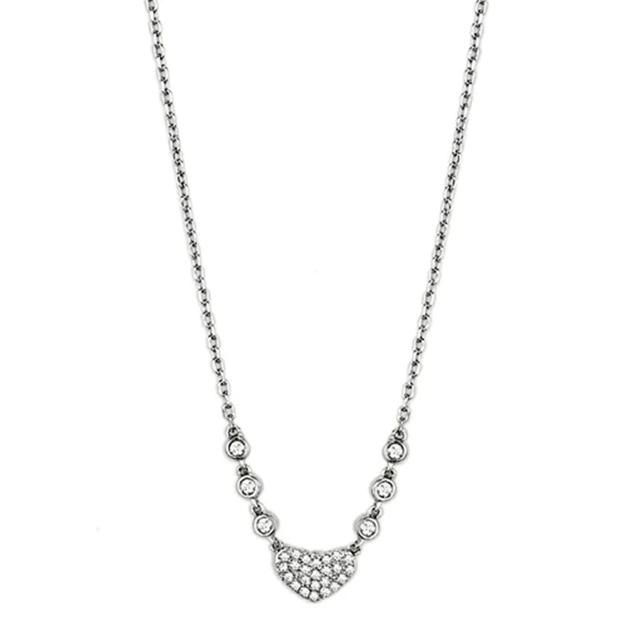 Alamode 3W433 Rhodium Brass Necklace with AAA Grade CZ in Clear Necklaces