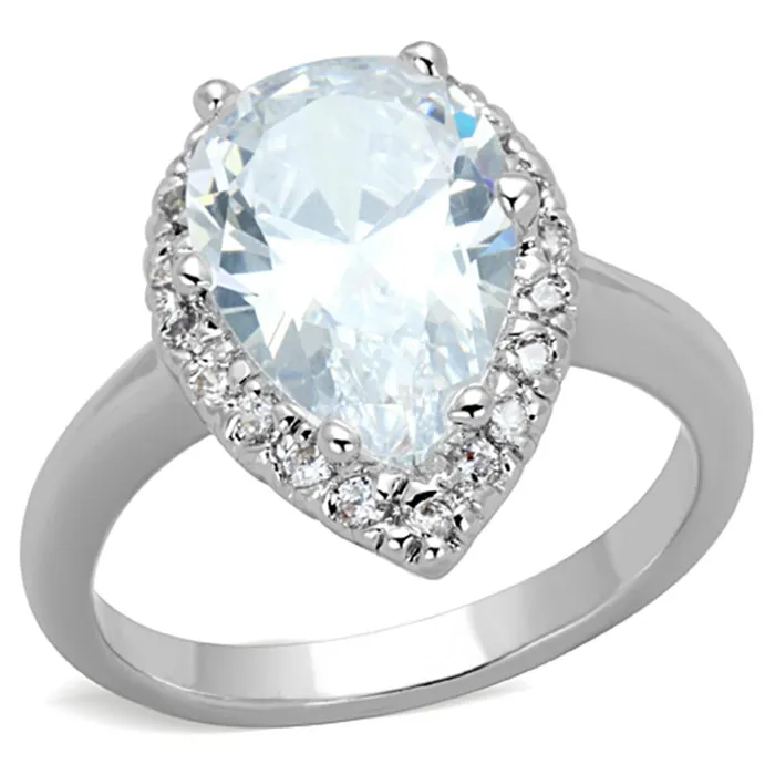 Alamode 3W750 Rhodium Brass Ring with AAA Grade CZ in Clear Rings