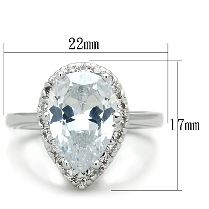 Alamode 3W750 Rhodium Brass Ring with AAA Grade CZ in Clear Rings
