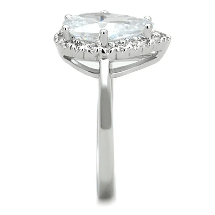 Alamode 3W750 Rhodium Brass Ring with AAA Grade CZ in Clear Rings