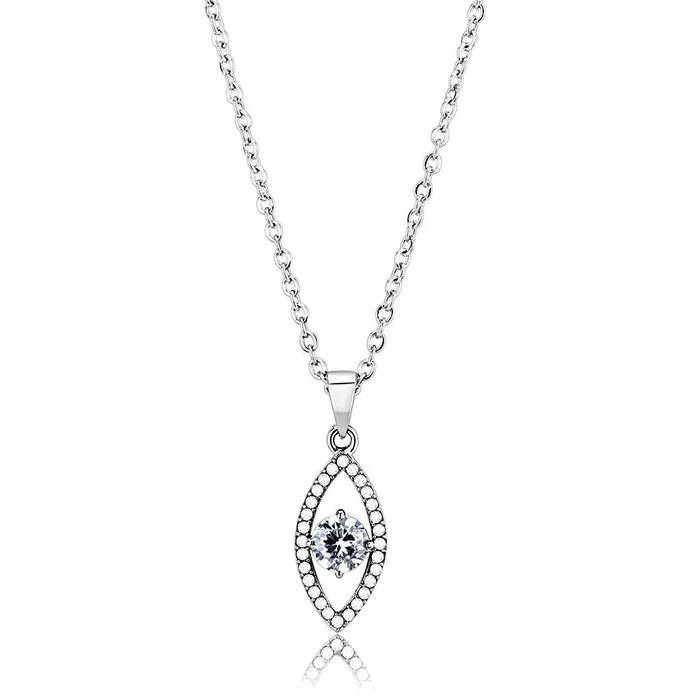 Alamode DA228 High polished no plating Stainless Steel Chain Pendant with AAA Grade CZ in Clear Necklaces Alamode DA228 High polished no plating Stainless Steel Chain Pendant with AAA Grade CZ in Clear Necklaces