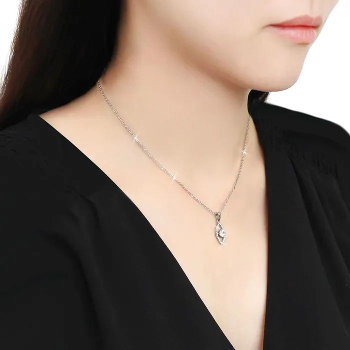Alamode DA228 High polished no plating Stainless Steel Chain Pendant with AAA Grade CZ in Clear Necklaces