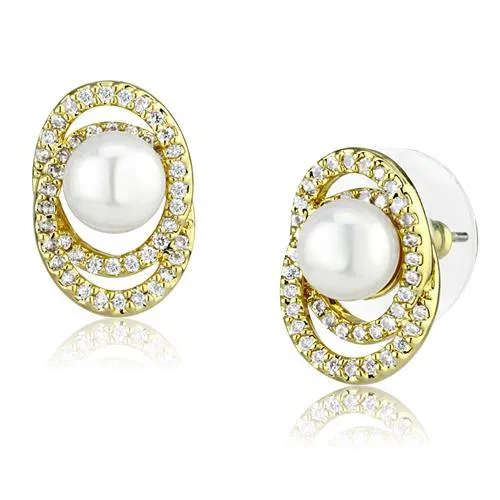 Alamode Earrings 3W1262 Gold Brass Earrings with Synthetic Pearl in White