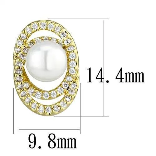 Alamode Earrings 3W1262 Gold Brass Earrings with Synthetic Pearl in White