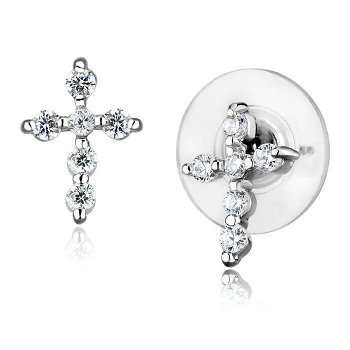 Alamode Earrings 3W1294 Rhodium Brass Earrings with AAA Grade CZ in Clear